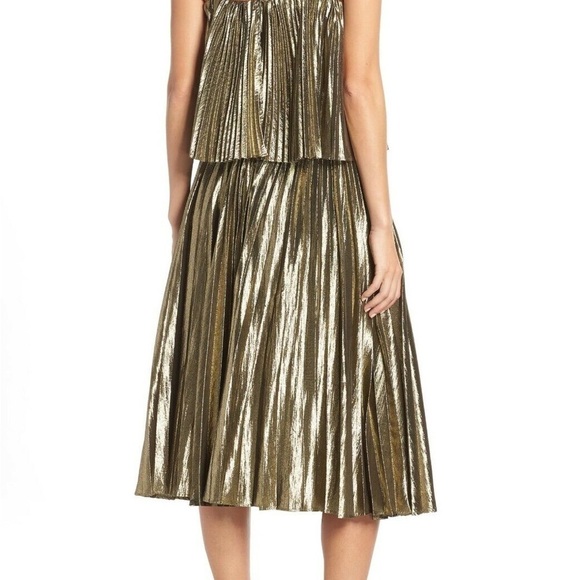 J. Crew / NWT Collection Pleated Gold Lamé Midi Dress Hollywood GLAM FLApper 12 - Picture 11 of 12